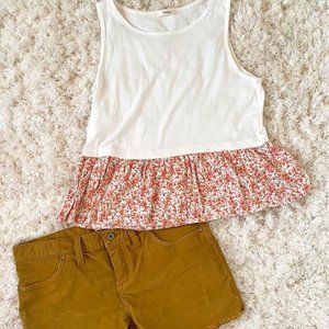 White Floral Boho Ruffle Tank